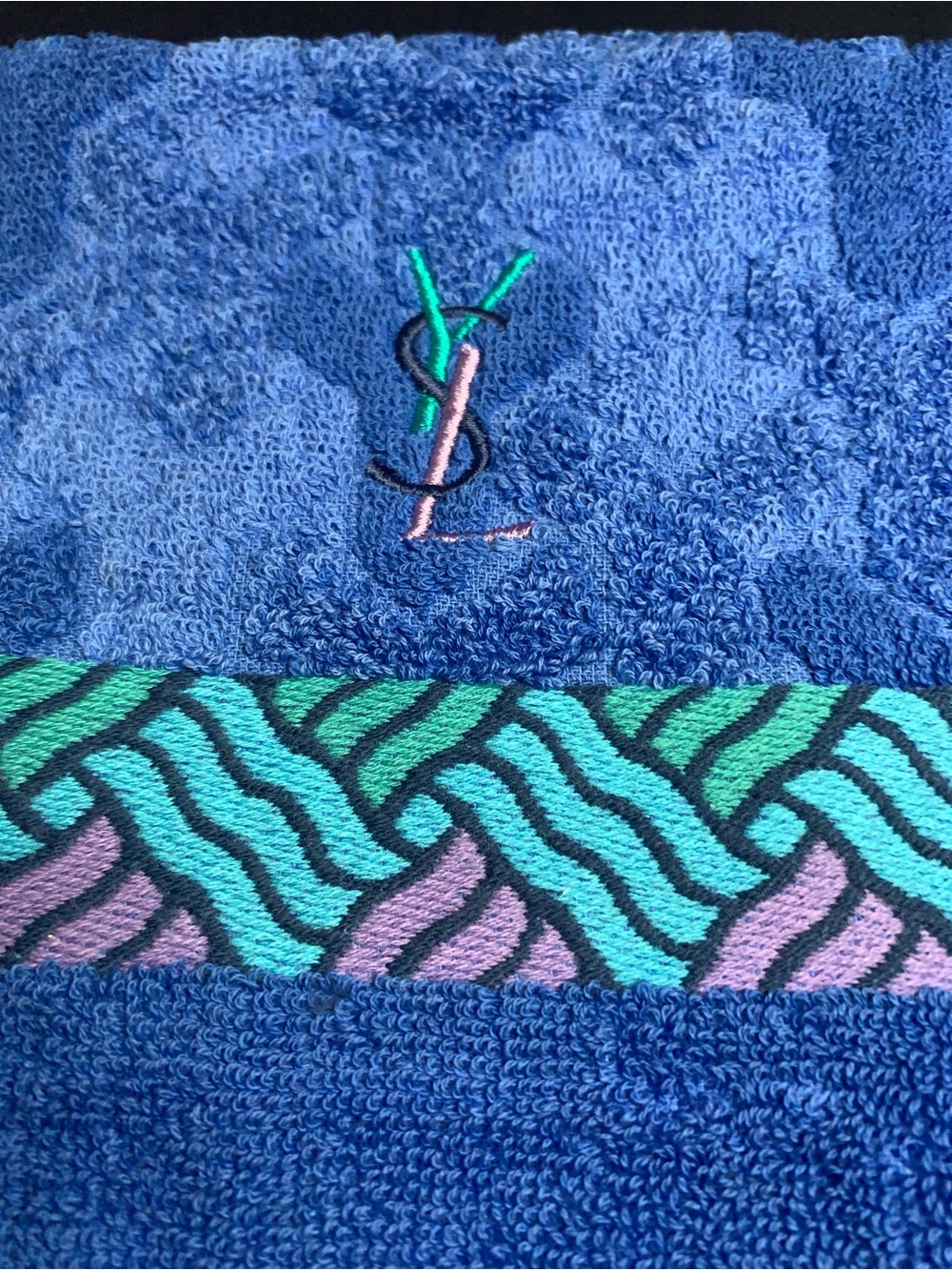 Yves Saint Laurent Blue Towel with Teal, Pink & Black Accents